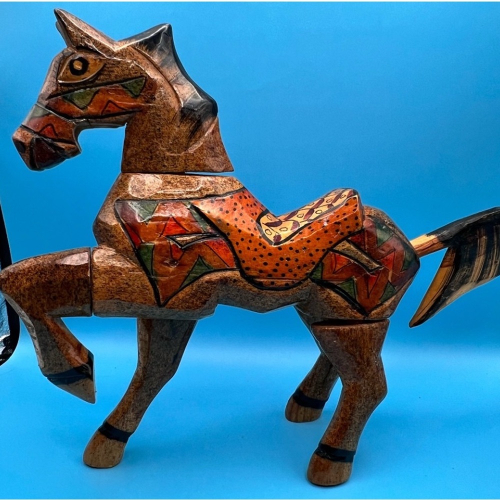 Multicolor Wooden Horse Sculpture - Picture 4 of 4